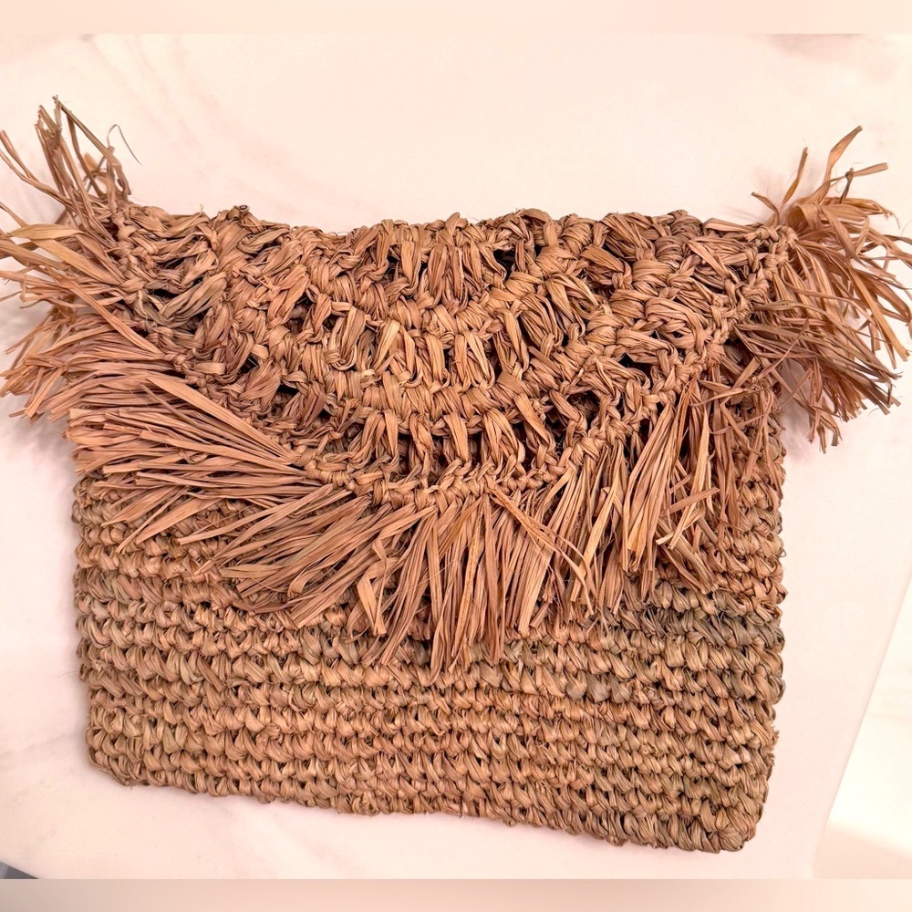 Raffia Woven Clutch with Zippered Closure